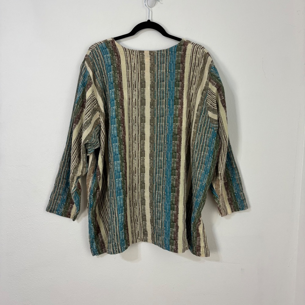 Guazy Striped Boho Lagenlook Blouse Textured Coastal Button Up Top Women 4X - Picture 2 of 9